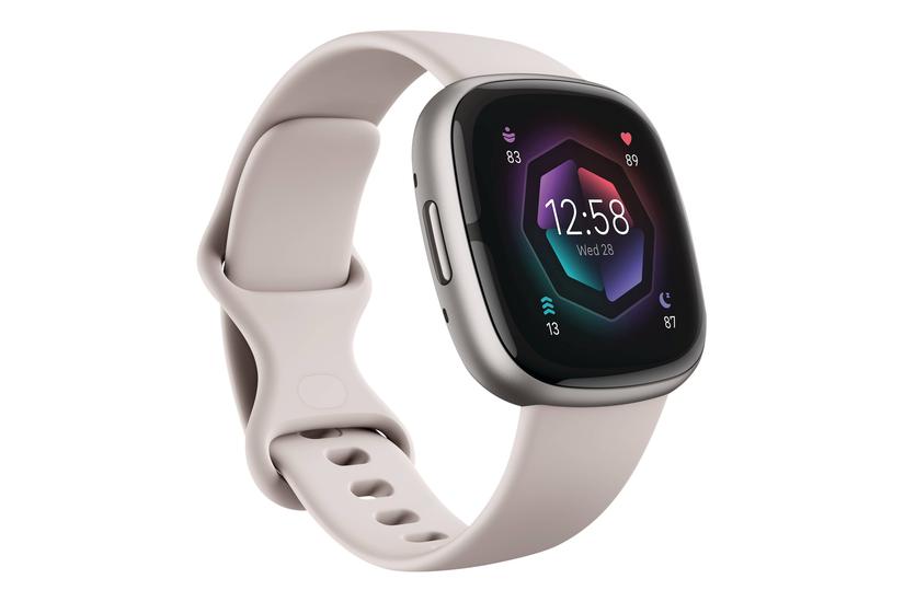 Fitbit Sense 2 - Smart Ur i Platin Aluminium med Lunar Hvid Bånd