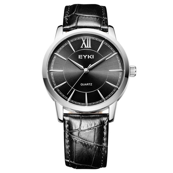 EYKI Night Black - Elegant herreur med læderrem
