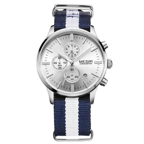 Megir Sailor Silverblue - Maritime ur til mænd på tilbud