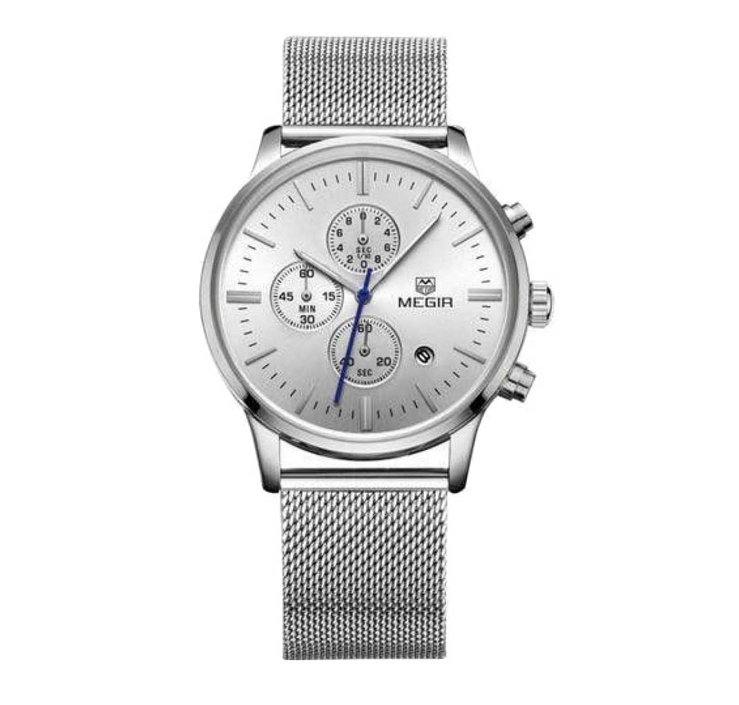 Megir Chronograf Silver Mesh - Kvalitetsur på Lagersalg
