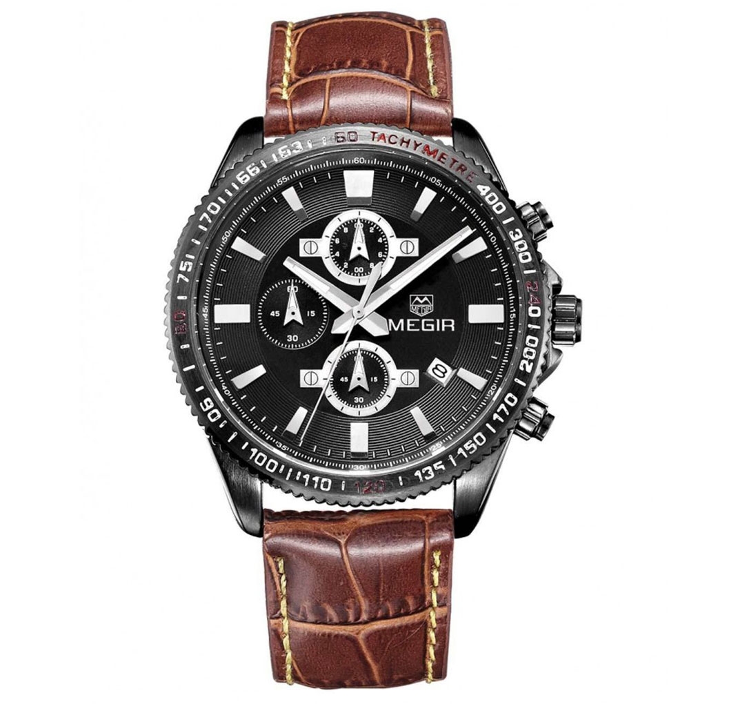 Megir Tachymeter Black - Kvalitetsur til mænd på udsalg
