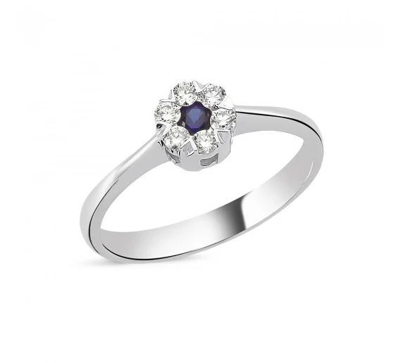 Flora Color 14 Karat Hvidguld Ring med Safir og Diamanter