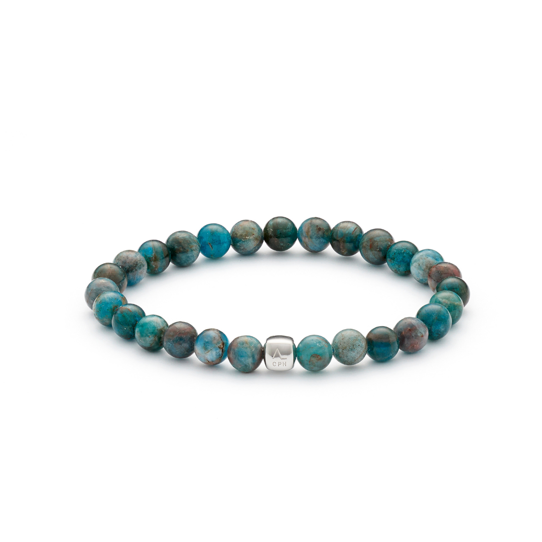 Colorup Apatite Sølv Armbånd til Mænd med Silikonesnor