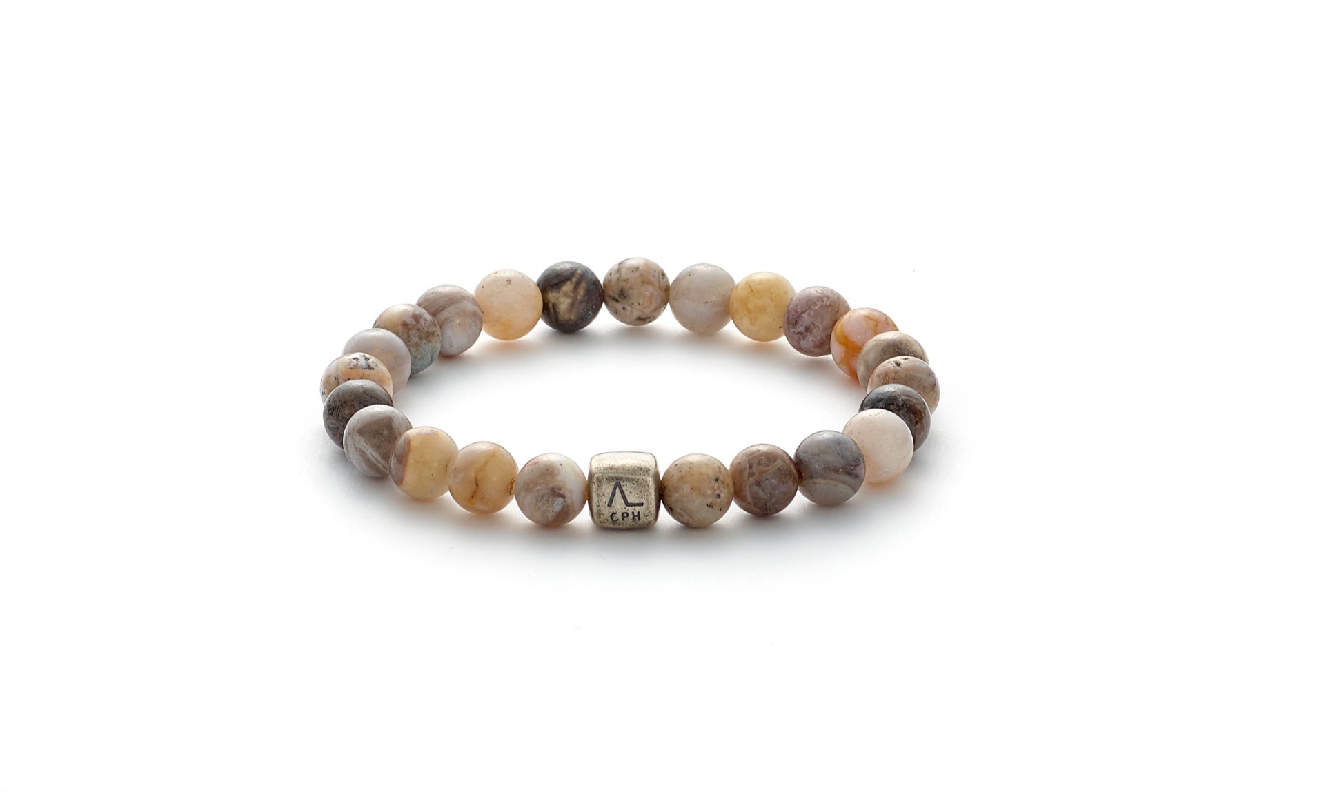 Colorup Bamboo Leaf Sølv Herrearmbånd med Silikone og Agat